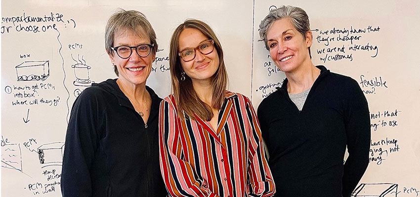 Author Ada Petriczko with Sally Haslanger and Libby McDonald. (We took the masks off only for the photos, which was pretty great, as we finally got to see each other’s smiles). Photo: Ada Petriczko