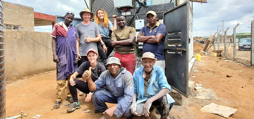  Image shows the finished chamber (solar panel and water tank shown!) along with members of the team that worked on bringing the chamber to reality. Blog author Gaby is center rear. Photo: Courtesy MIT D-Lab