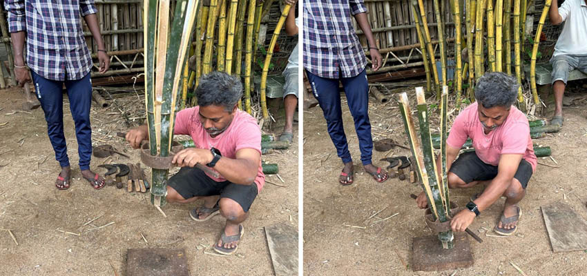 The process of splitting bamboo. Photo: Ashley Yang