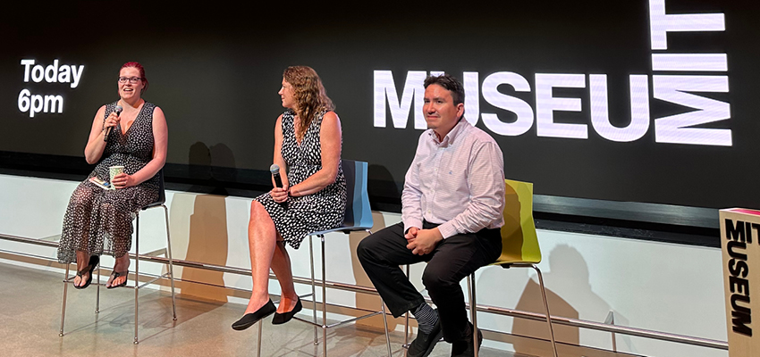 Left to right: MIT D-Lab Associate Director of Academics Libby Hsu, Green Empowerment Executive Director Andrea Johnson, and a member of the audience, Harvard Professor Americo Mendoza-Mori following the screening.