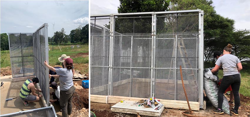 Evaporative cooling chamber building in progress.